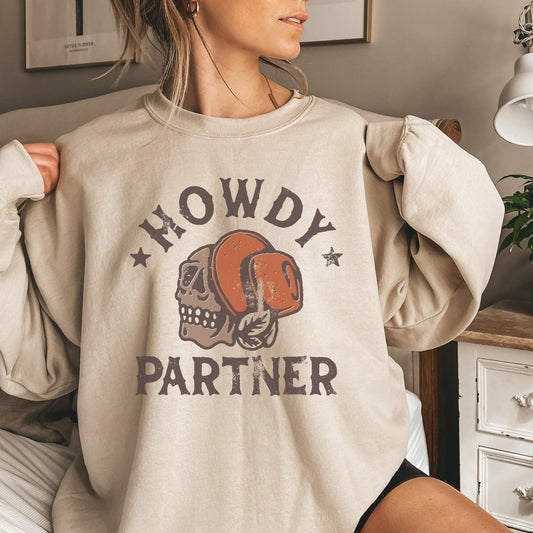 Howdy Cowboy Skeleton Sweatshirt Oversized Western Crewneck Cute Country Sweatshirt Western Clothes Nashville Shirt Country Concert